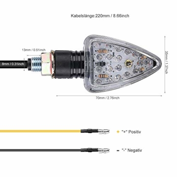 4x Miniblinker LED Lynx schwarz E-geprüft 12V M10 für Yamaha DT 125 X Bj 05-06 